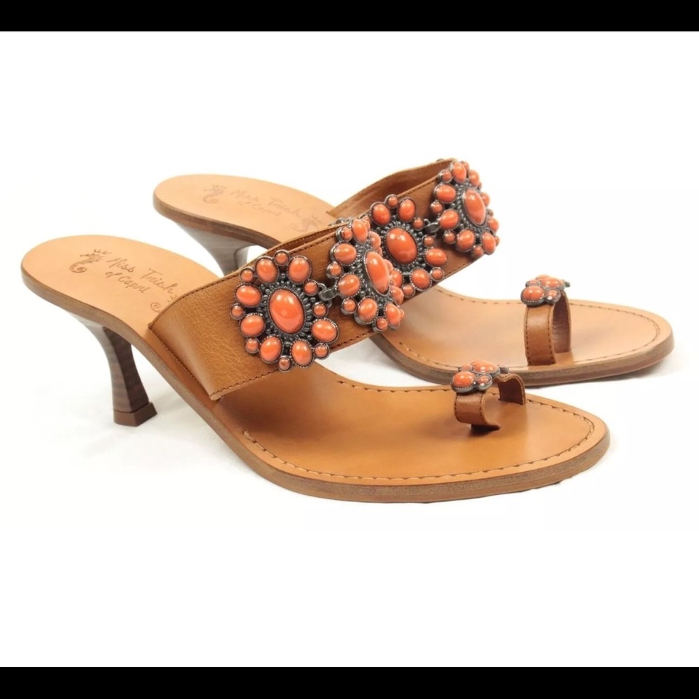 Miss Trish of Capri Concha Heel Coral Brown Sandal
